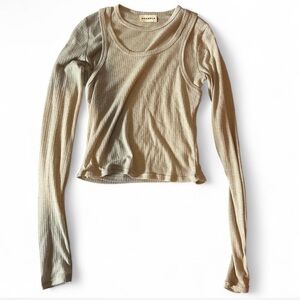 Adanola Cream Layered Tan Fitted Long Sleeve T-Shirt